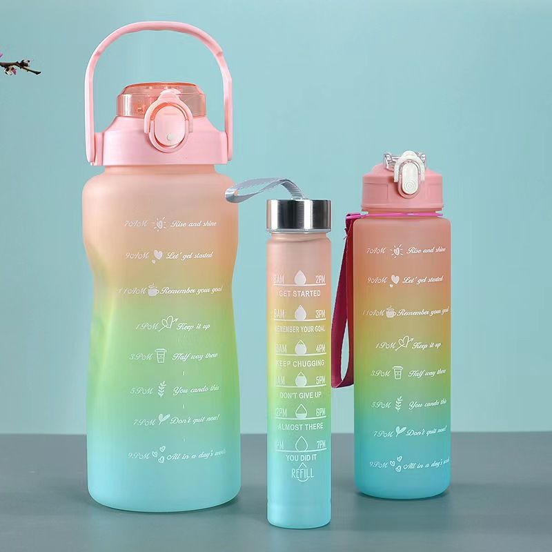 3PCS Gradient Water Bottles Cup Set Large Capacity Sports Water Bottle Outdoor Travel Gym Fitness Jugs Student Portable Cup WIth Straw