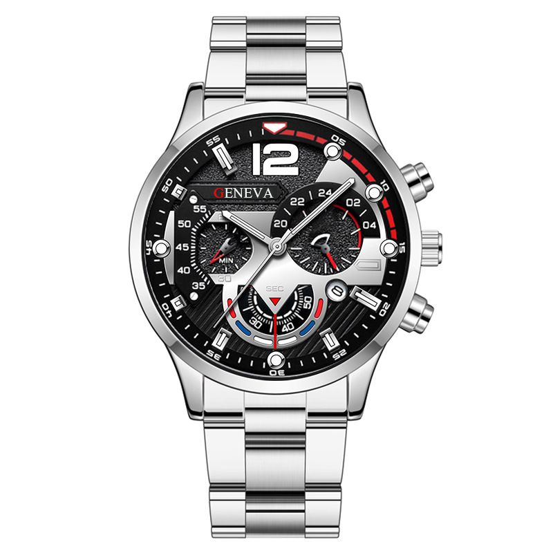 Fashion Men Watches Luxury Silver Stainless Steel  Quartz Watches Wrist Watch Men Business Watch Calendar Clock Gift