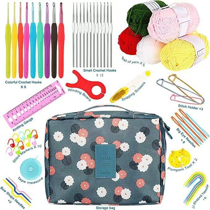 59PCS Wool Crochet Hooks Set Handmade Crafts Knitting Crochet Hooks Needle Yarn Wools Storage Bag DIY Sewing Accessories Gift