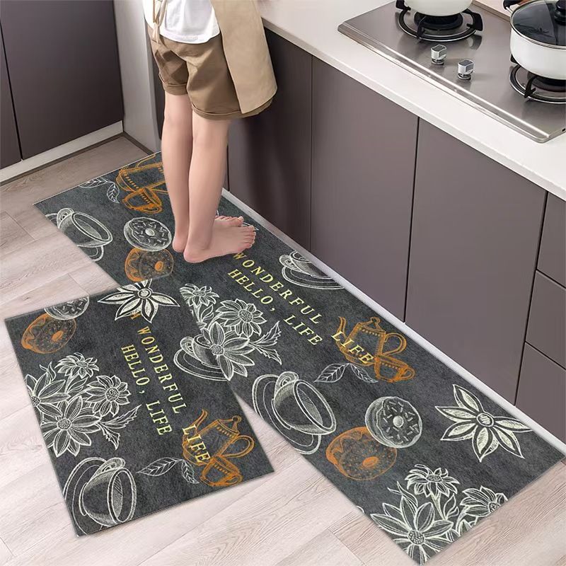 2PCS Set  Kitchen Rug Set Non Slip Kitchen Mat Rubber Bedroom Living Room Long Bedside Area Rug Doormat Runner Rug Set Floor Carpet Household Carpet Home Decor