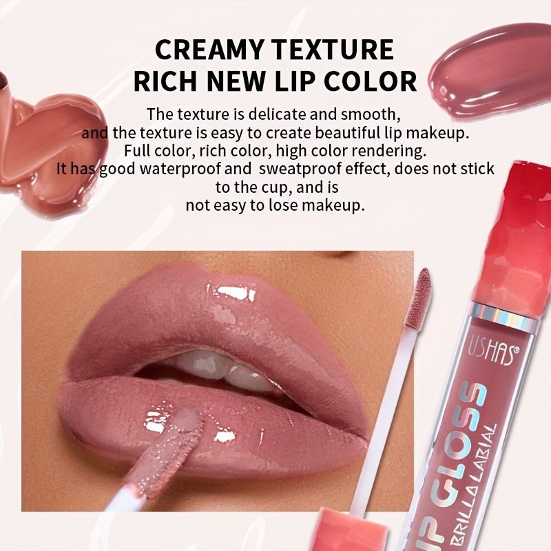 USHAS Moisturizing Lip Gloss Glitter Long-lasting Liquid Cosmetics Festival Gift Lipsticks Makeup