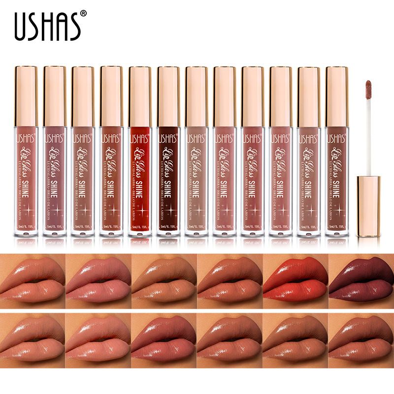 USHAS New Lip Gloss Waterproof Moisturizing Liquid Cosmetics Festival Gift Lipsticks Makeup