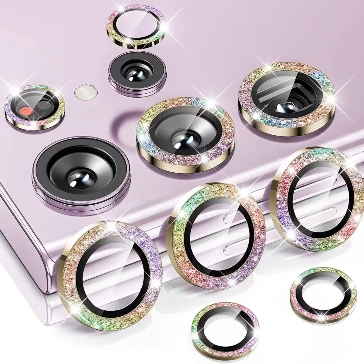 Glitter Diamond Camera Lens Protector for Samsung Galaxy S23 Plus A55 S24 Ultra S23Ultra S24Ultra Metal Ring Tempered Glass Cover