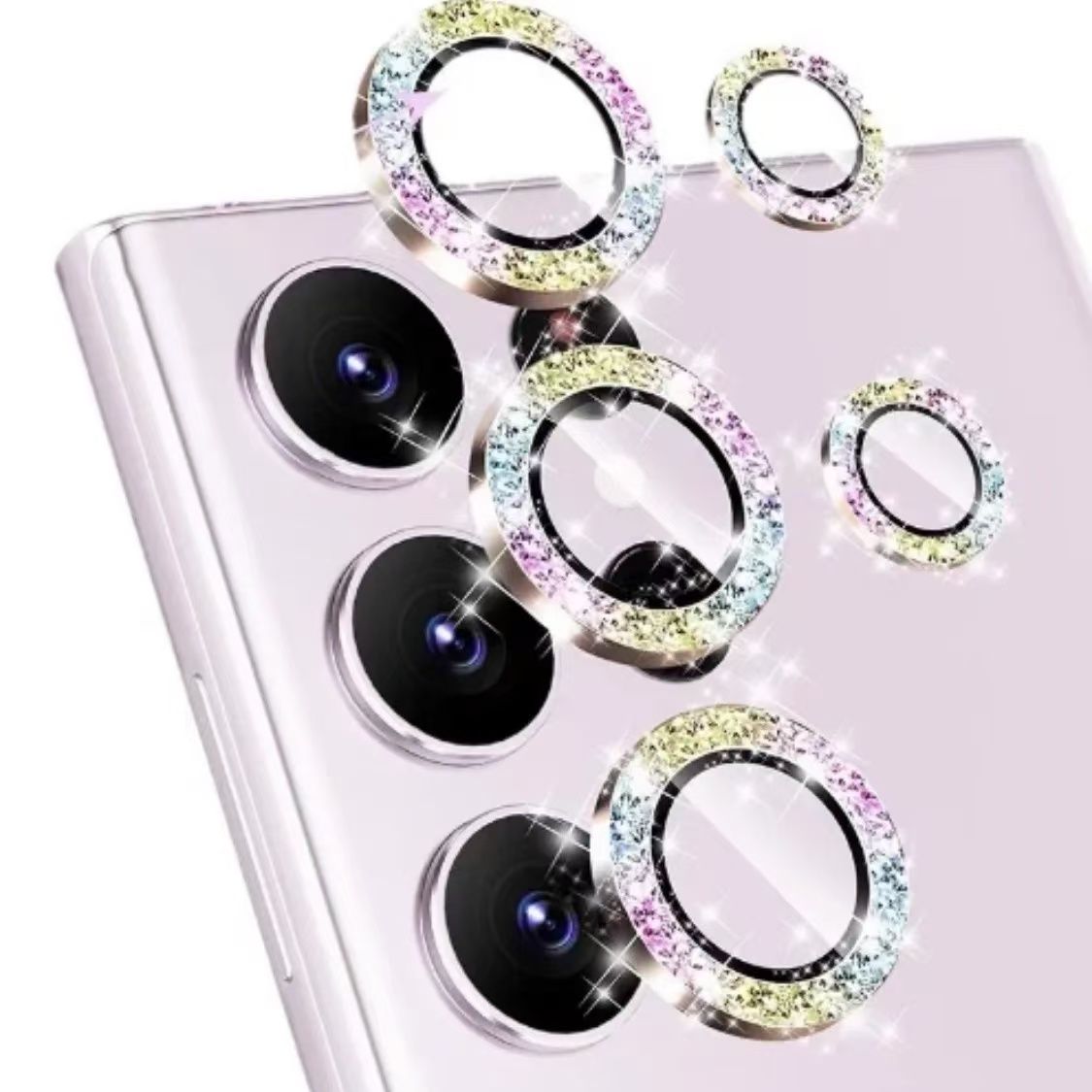 Glitter Diamond Camera Lens Protector for Samsung Galaxy S23 Plus A55 S24 Ultra S23Ultra S24Ultra Metal Ring Tempered Glass Cover