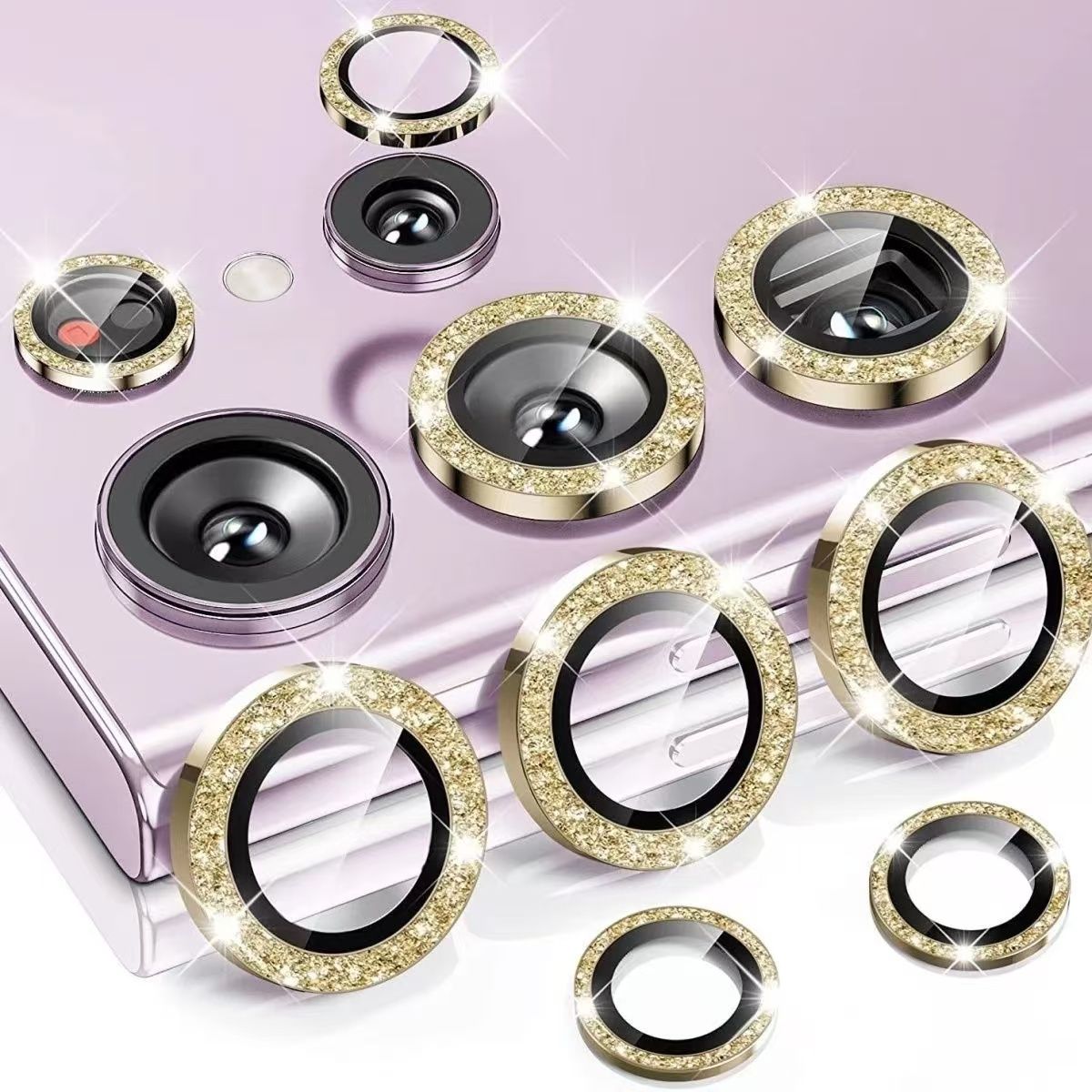 Glitter Diamond Camera Lens Protector for Samsung Galaxy S23 Plus A55 S24 Ultra S23Ultra S24Ultra Metal Ring Tempered Glass Cover