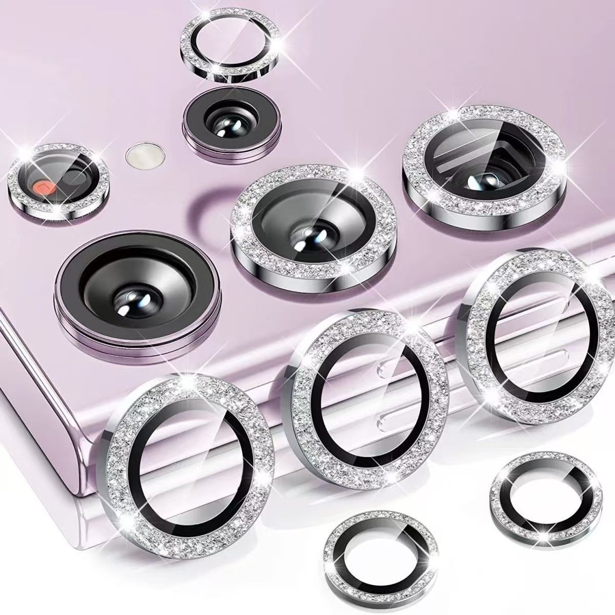 Glitter Diamond Camera Lens Protector for Samsung Galaxy S23 Plus A55 S24 Ultra S23Ultra S24Ultra Metal Ring Tempered Glass Cover
