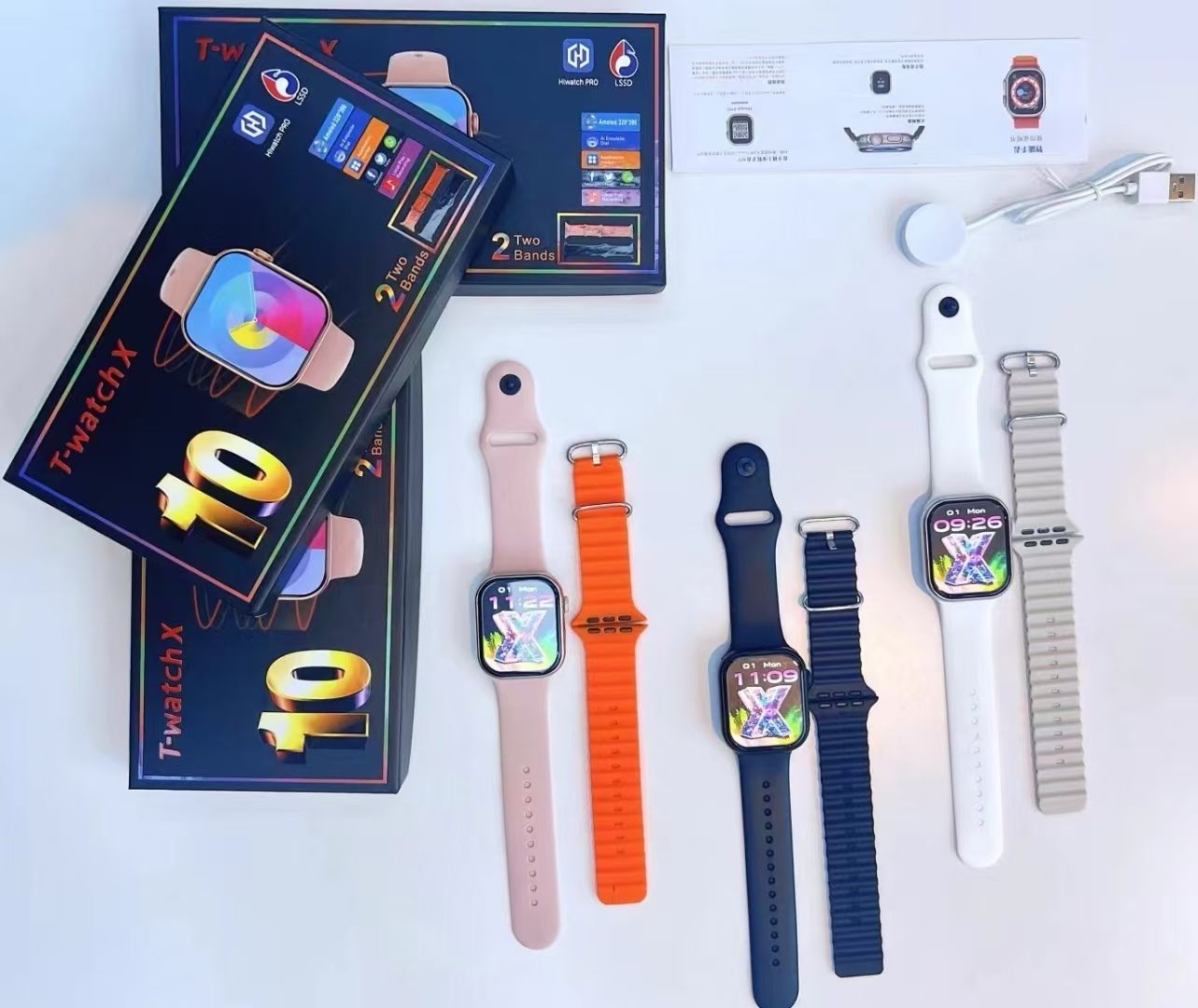New T Watch X  Smartwatch Bluetooth Call Smart Watches Two Straps Health Monitor Fitness Bracelet Scroll Button Smart Band For Smart Phones