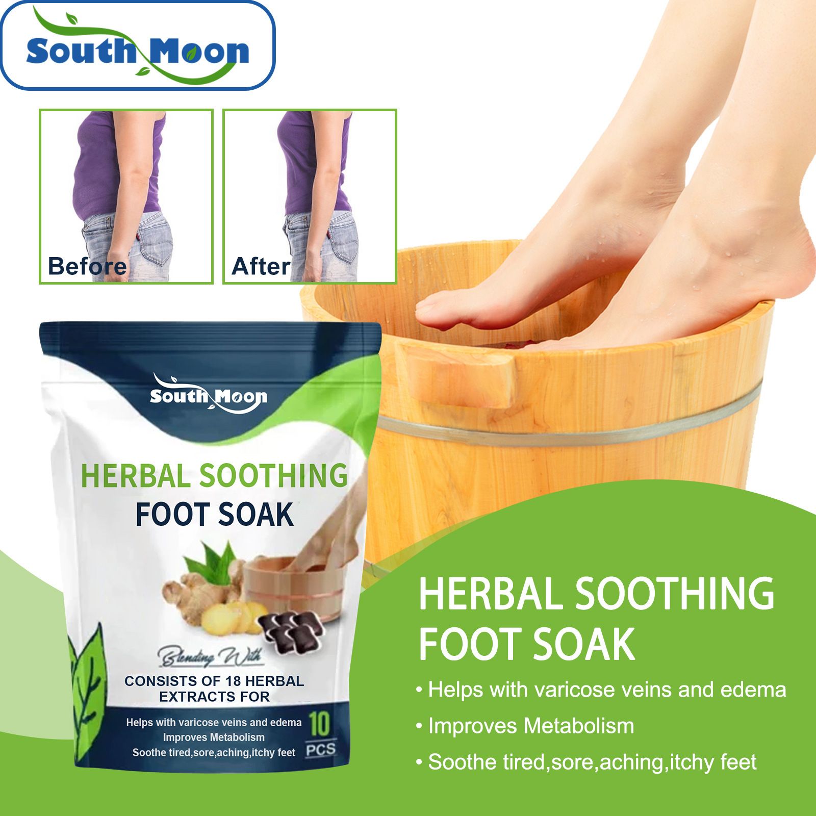 10PCS Detox Foot Soak Herbal Lymphatic Health Promote Blood Circulation Dehumidification Fat Burning Stress Relax Foot Bath Soak