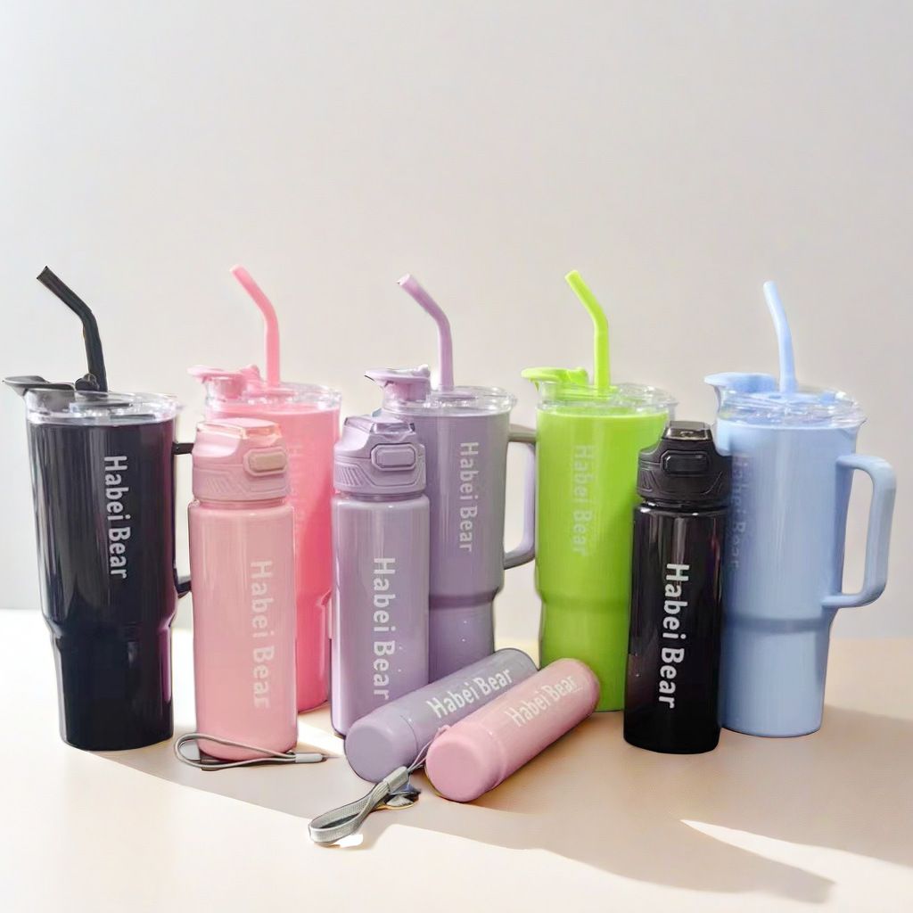 New 3PCS Set Water Bottles Car Cup Macaron Bottle Ice Bar Cup Plastic Sports Mug Large Capacity Frosted  Water Bottle Coffee Cup