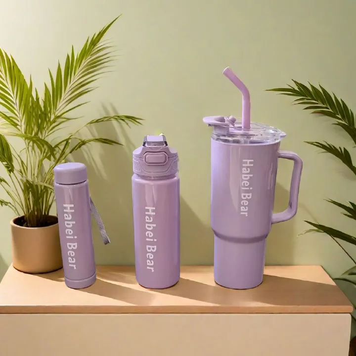 New 3PCS Set Water Bottles Car Cup Macaron Bottle Ice Bar Cup Plastic Sports Mug Large Capacity Frosted  Water Bottle Coffee Cup