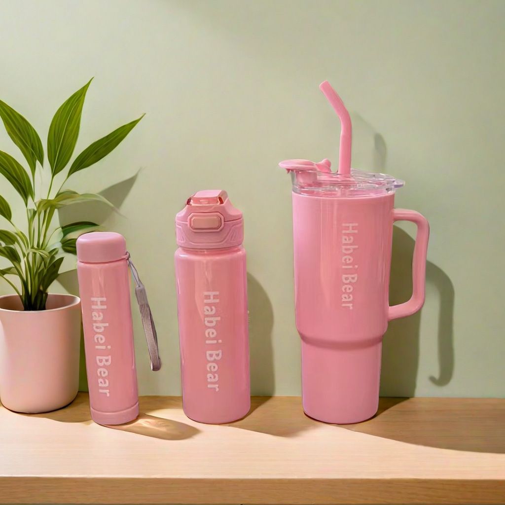 New 3PCS Set Water Bottles Car Cup Macaron Bottle Ice Bar Cup Plastic Sports Mug Large Capacity Frosted  Water Bottle Coffee Cup