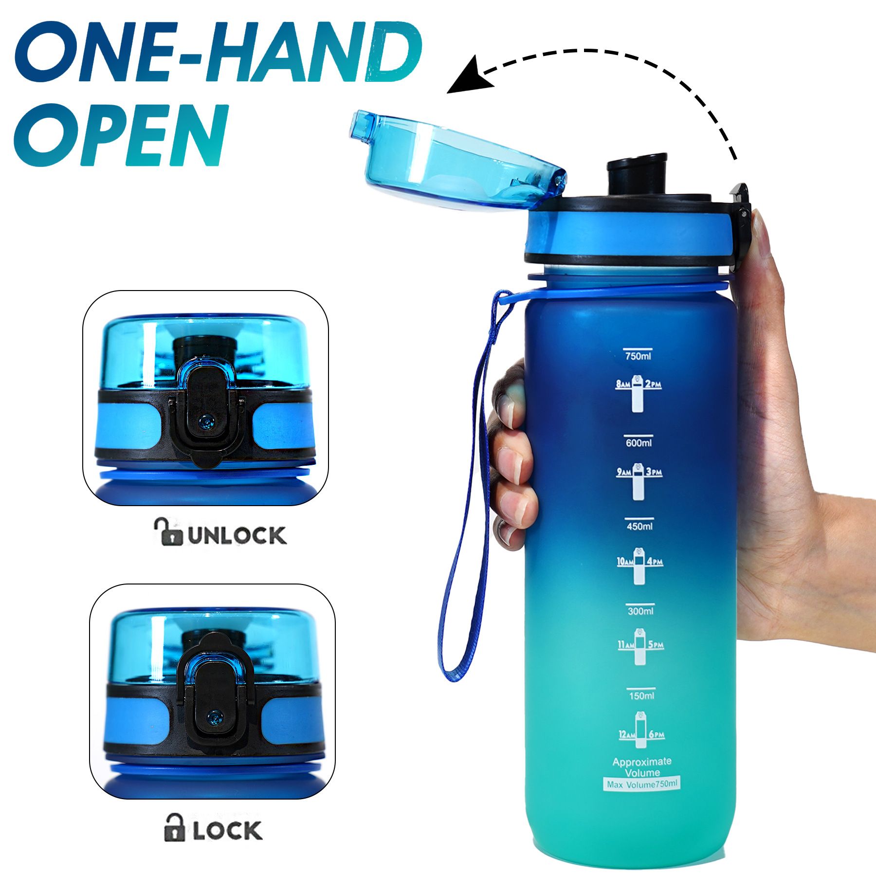New 750/1000ML Water Bottles Sports Water Bottle with Time Marker Leakproof Water Cups for Outdoor Travel Fitness Drinkware Unisex
