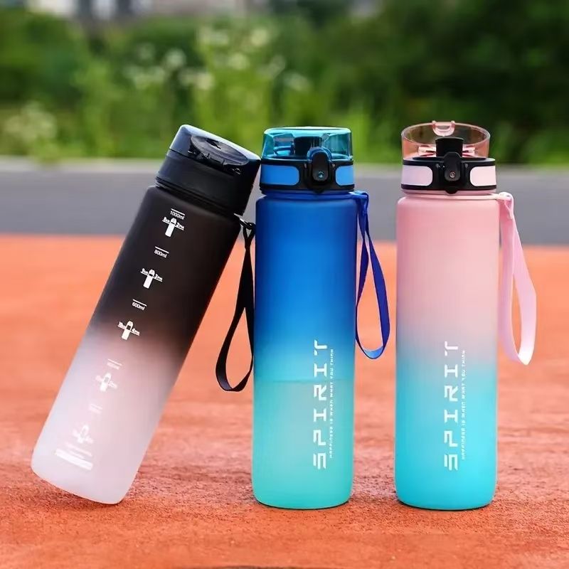 New 750/1000ML Water Bottles Sports Water Bottle with Time Marker Leakproof Water Cups for Outdoor Travel Fitness Drinkware Unisex