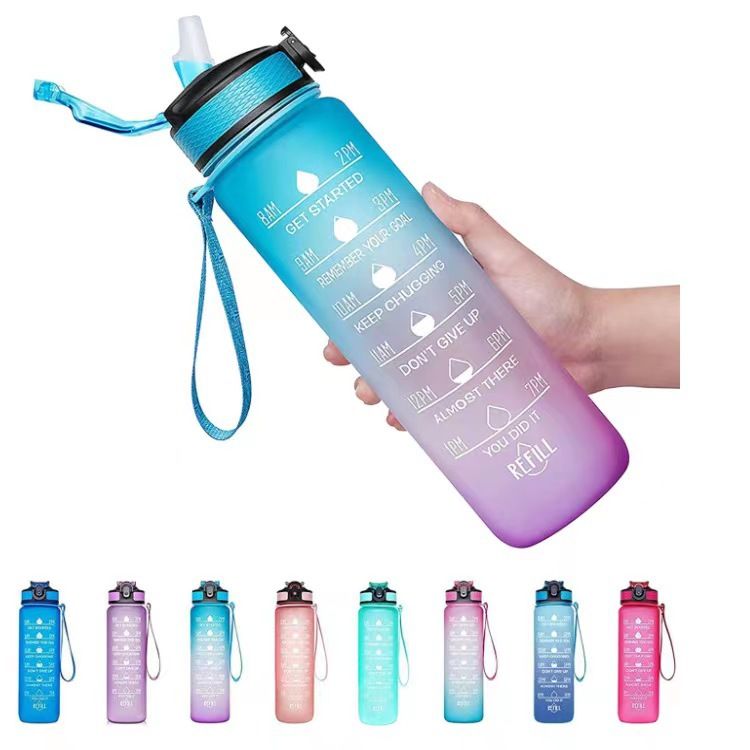 New 1000ML Leakproof Water Bottles with Times to Drink and Straw Motivational Drinking Sports Water Bottle for Fitnes Gym Outdoor