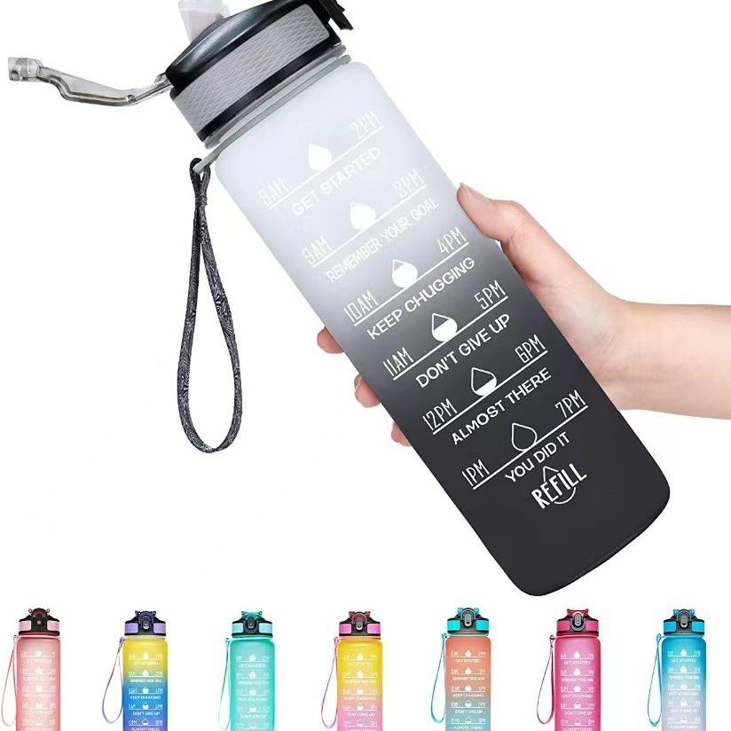 New 1000ML Leakproof Water Bottles with Times to Drink and Straw Motivational Drinking Sports Water Bottle for Fitnes Gym Outdoor