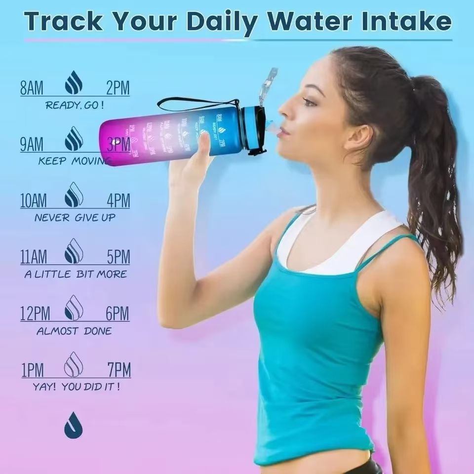 New 1000ML Leakproof Water Bottles with Times to Drink and Straw Motivational Drinking Sports Water Bottle for Fitnes Gym Outdoor