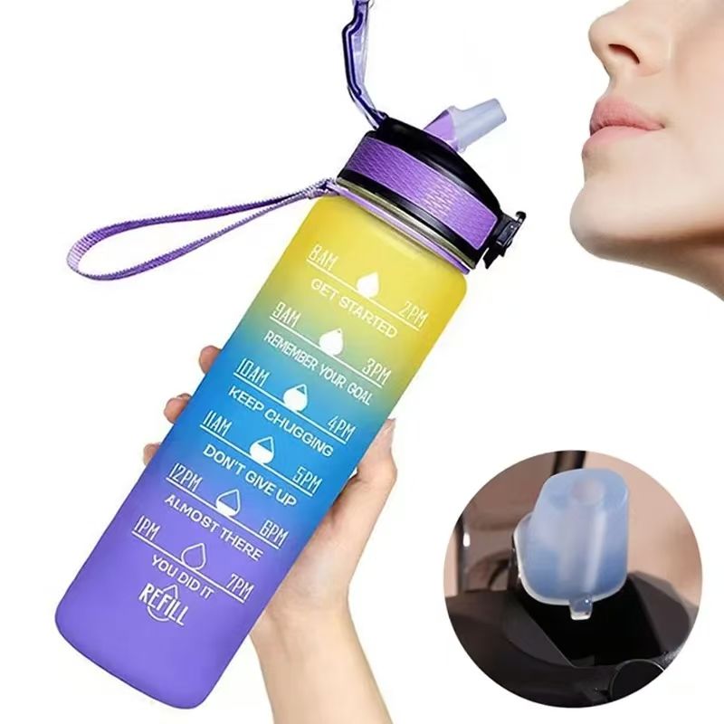 New 1000ML Leakproof Water Bottles with Times to Drink and Straw Motivational Drinking Sports Water Bottle for Fitnes Gym Outdoor