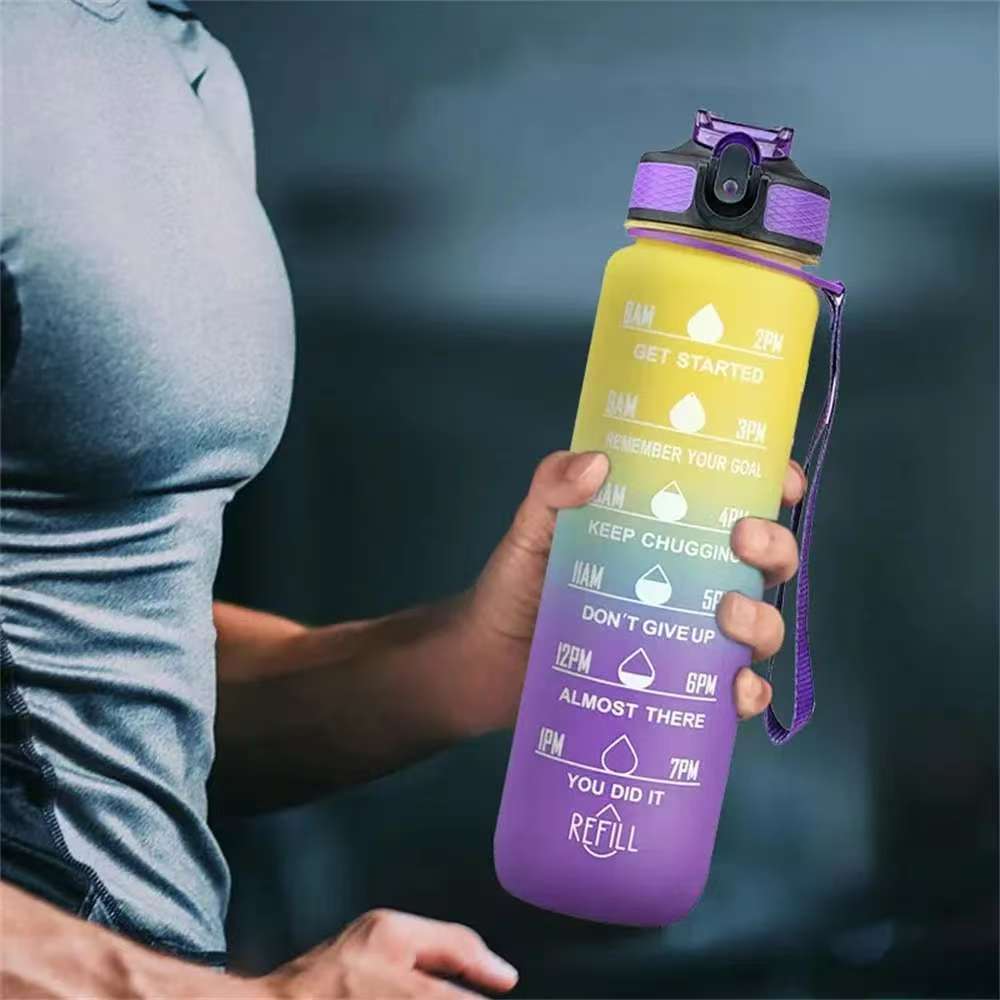 New 1000ML Leakproof Water Bottles with Times to Drink and Straw Motivational Drinking Sports Water Bottle for Fitnes Gym Outdoor