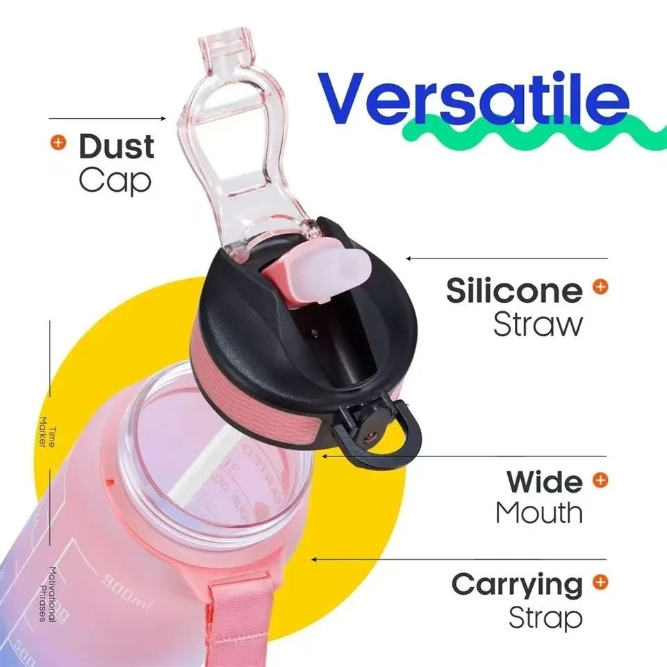 New 1000ML Leakproof Water Bottles with Times to Drink and Straw Motivational Drinking Sports Water Bottle for Fitnes Gym Outdoor