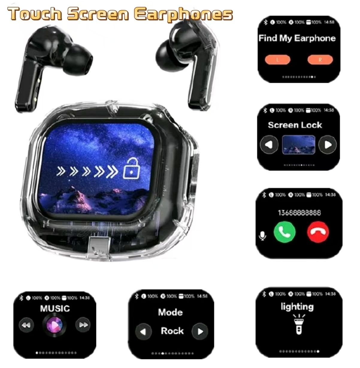 New Air Max Touch Screen Earphones Wireless Bluetooth Earphones  
 Transparent Earpods Touch Screen ANC Noise Reduction Earbuds For Phones