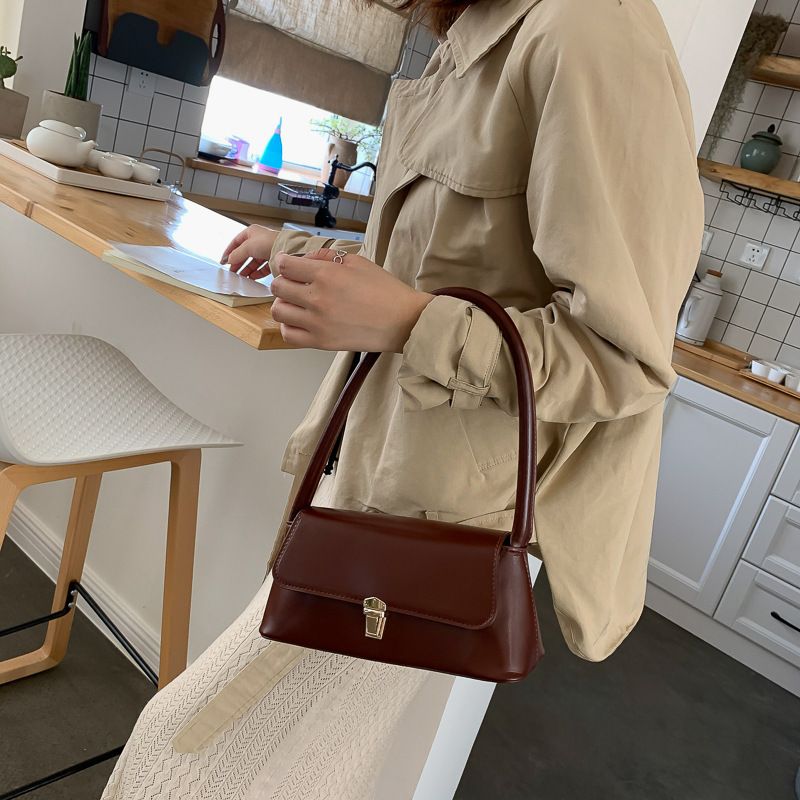 Women Retro Handbags PU Leather Handle Bags Vintage Shoulder Bag Underarm Bags  Gift