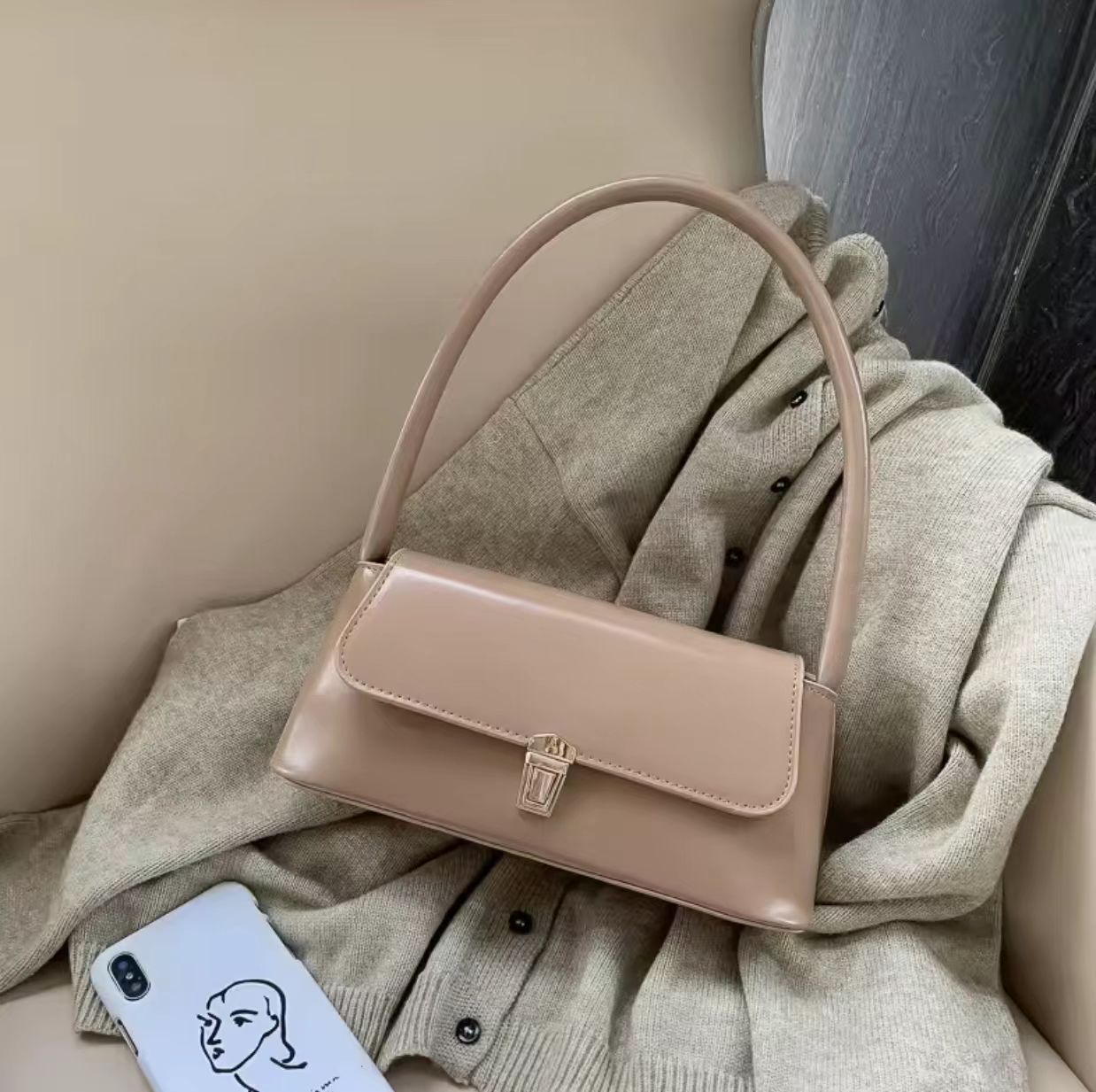 Women Retro Handbags PU Leather Handle Bags Vintage Shoulder Bag Underarm Bags  Gift
