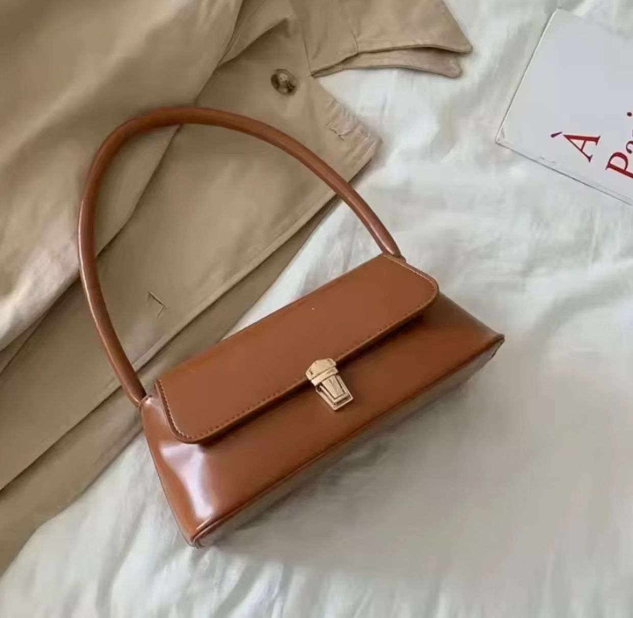 Women Retro Handbags PU Leather Handle Bags Vintage Shoulder Bag Underarm Bags  Gift