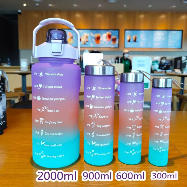New 4PCS Set Water Bottles Motivational Water Bottle Sports Mug Large Capacity Frosted Gradient Camping Cup Coffee Cup