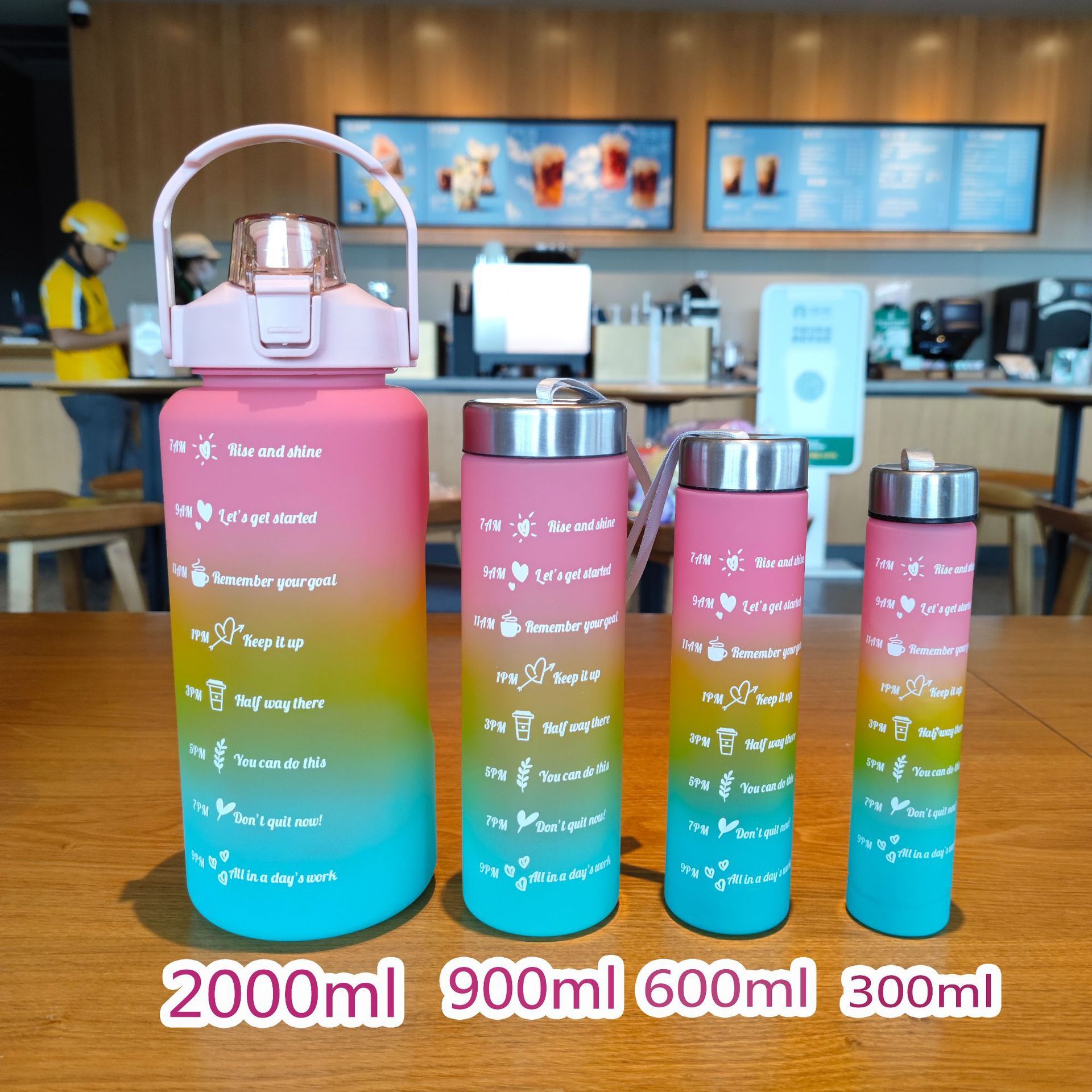 New 4PCS Set Water Bottles Motivational Water Bottle Sports Mug Large Capacity Frosted Gradient Camping Cup Coffee Cup