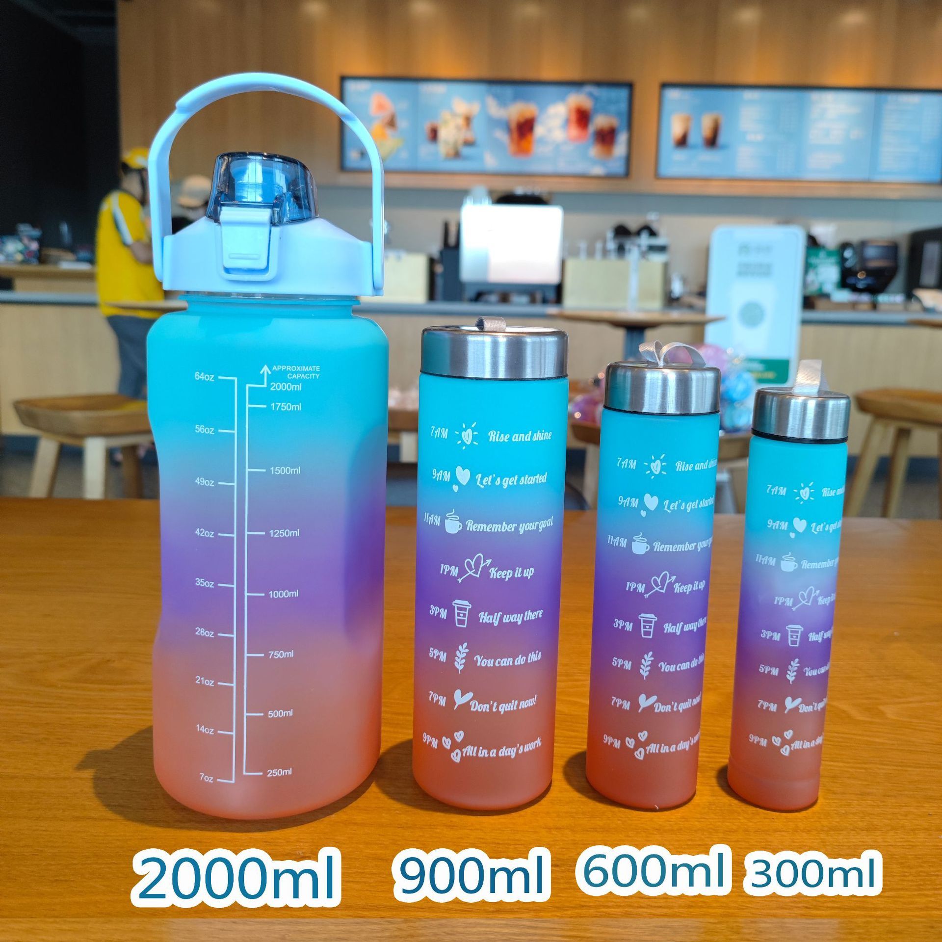 New 4PCS Set Water Bottles Motivational Water Bottle Sports Mug Large Capacity Frosted Gradient Camping Cup Coffee Cup