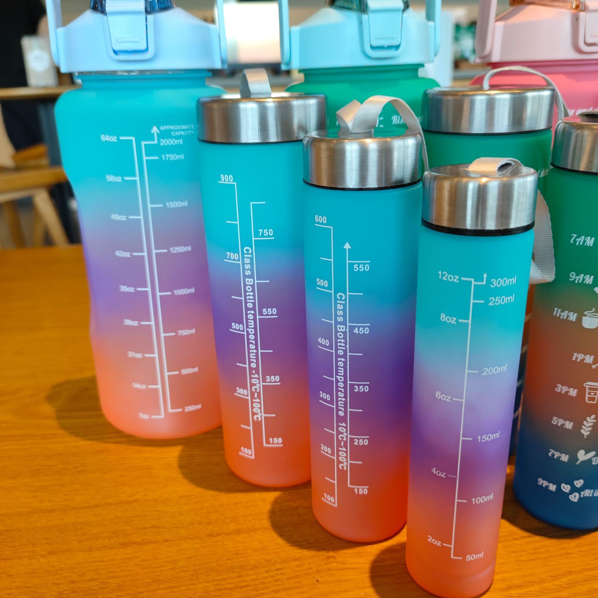 New 4PCS Set Water Bottles Motivational Water Bottle Sports Mug Large Capacity Frosted Gradient Camping Cup Coffee Cup