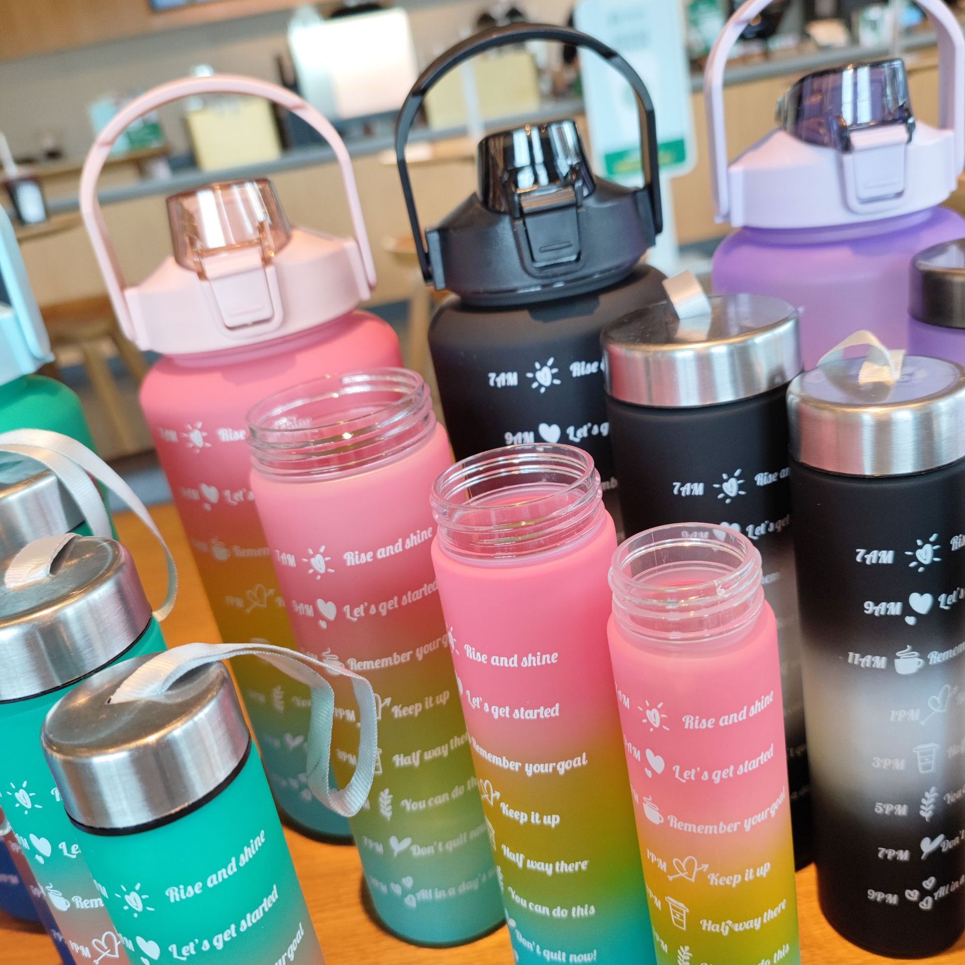 New 4PCS Set Water Bottles Motivational Water Bottle Sports Mug Large Capacity Frosted Gradient Camping Cup Coffee Cup