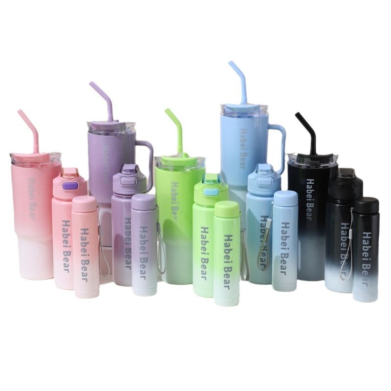 New 3PCS Set Water Bottles Frosted Gradient Water Bottle Car Cup Ice Bar Cup Plastic Sports Mug Large Capacity Coffee Cup