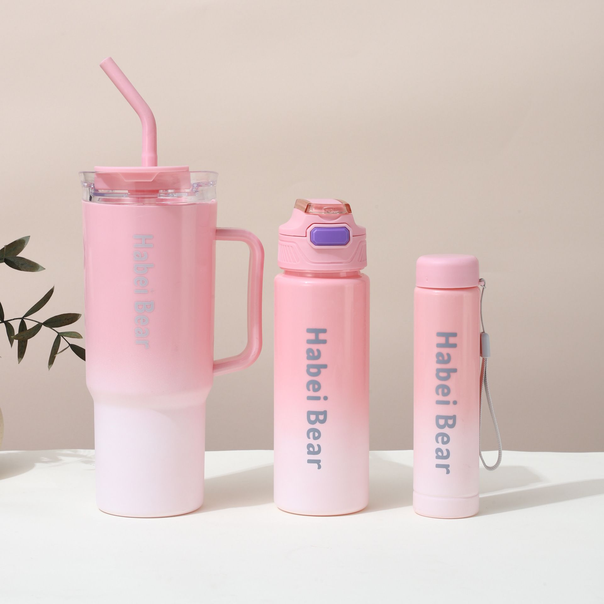 New 3PCS Set Water Bottles Frosted Gradient Water Bottle Car Cup Ice Bar Cup Plastic Sports Mug Large Capacity Coffee Cup