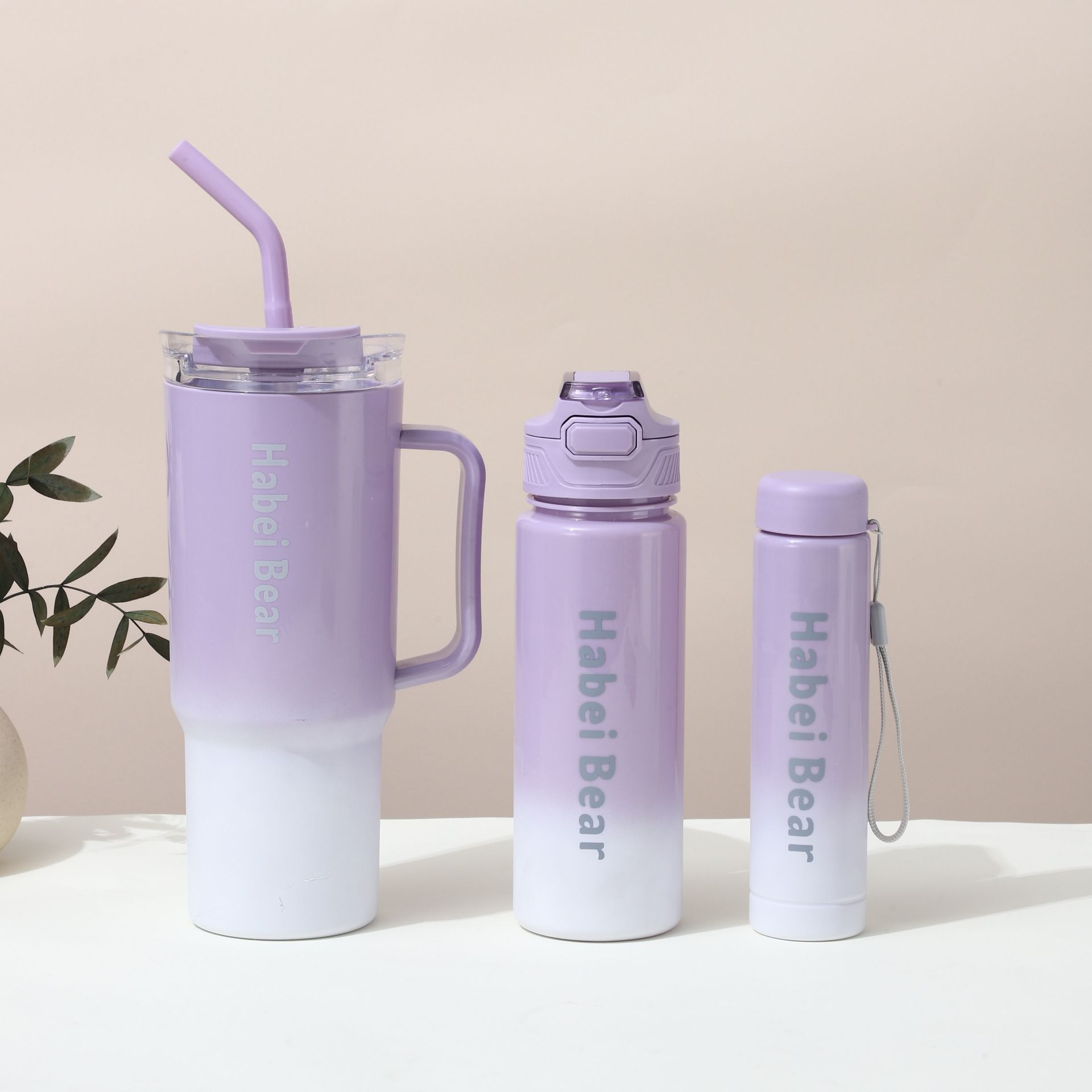 New 3PCS Set Water Bottles Frosted Gradient Water Bottle Car Cup Ice Bar Cup Plastic Sports Mug Large Capacity Coffee Cup
