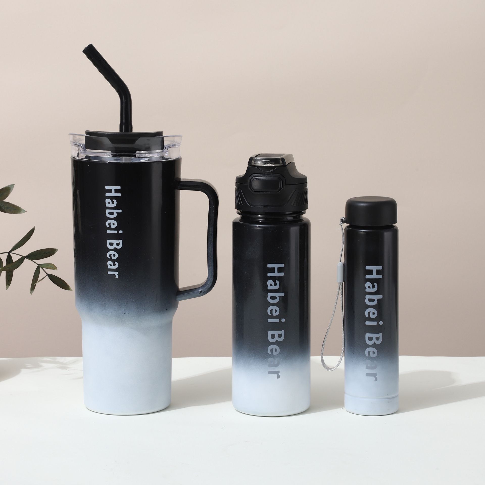New 3PCS Set Water Bottles Frosted Gradient Water Bottle Car Cup Ice Bar Cup Plastic Sports Mug Large Capacity Coffee Cup