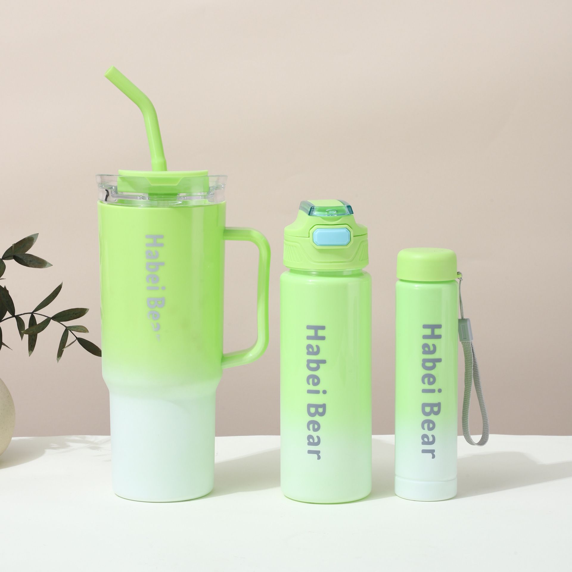 New 3PCS Set Water Bottles Frosted Gradient Water Bottle Car Cup Ice Bar Cup Plastic Sports Mug Large Capacity Coffee Cup