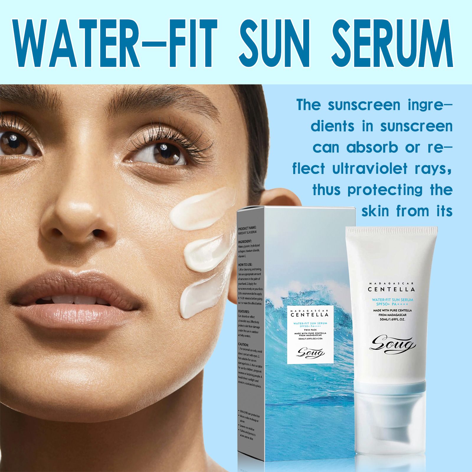 New Facial Sunscreen Centella Protector Solar Sunblock Skin Whitening Cream Korean Moisturizing Protector Care Body Sunscreen