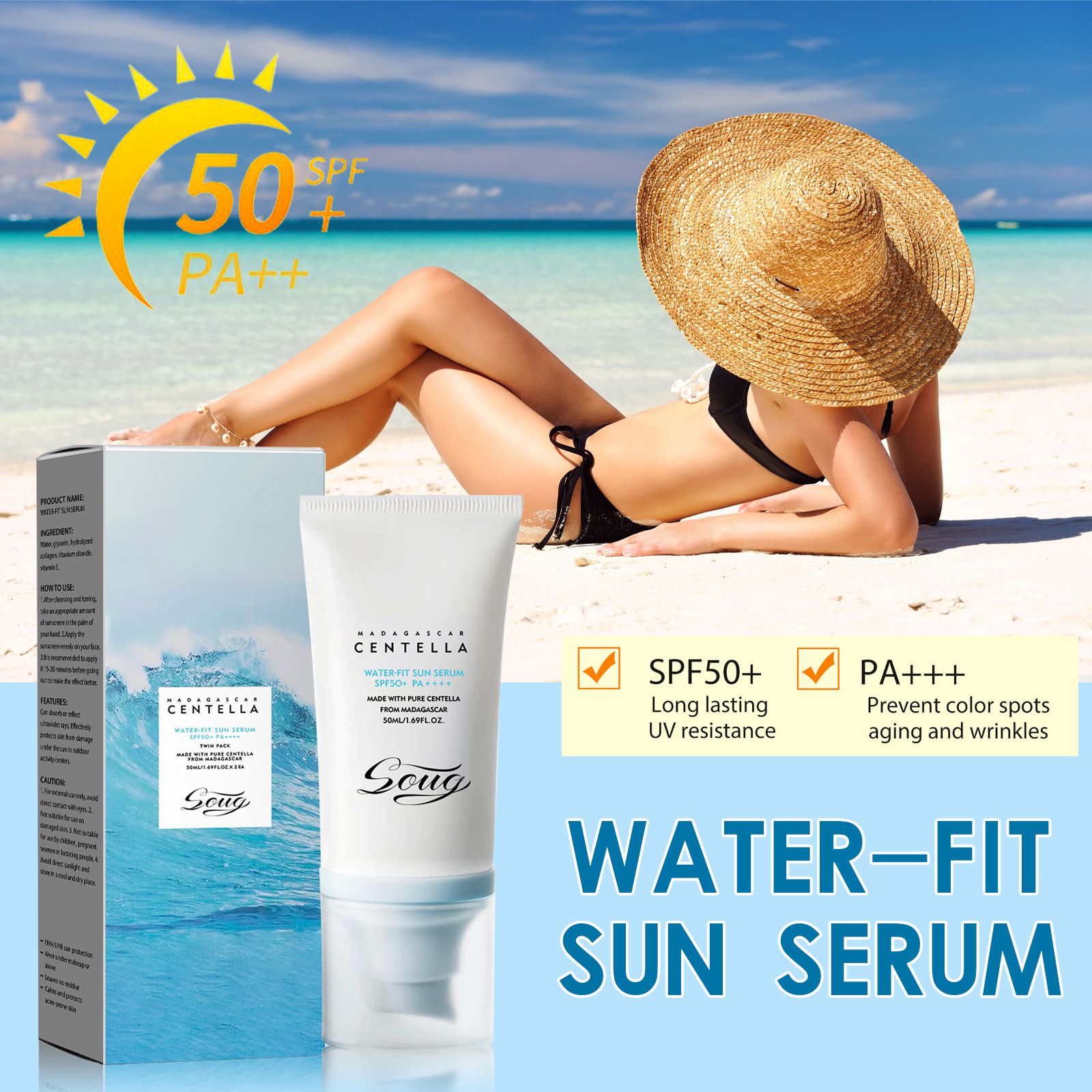 New Facial Sunscreen Centella Protector Solar Sunblock Skin Whitening Cream Korean Moisturizing Protector Care Body Sunscreen