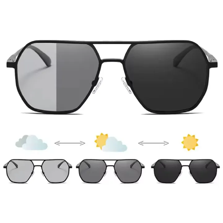 Luxury Metal Photochromic Glasses Unisex Fashion Polarized Sunglasses Stylish Chameleon Anti-glare Driving Shades Eyewear Frames