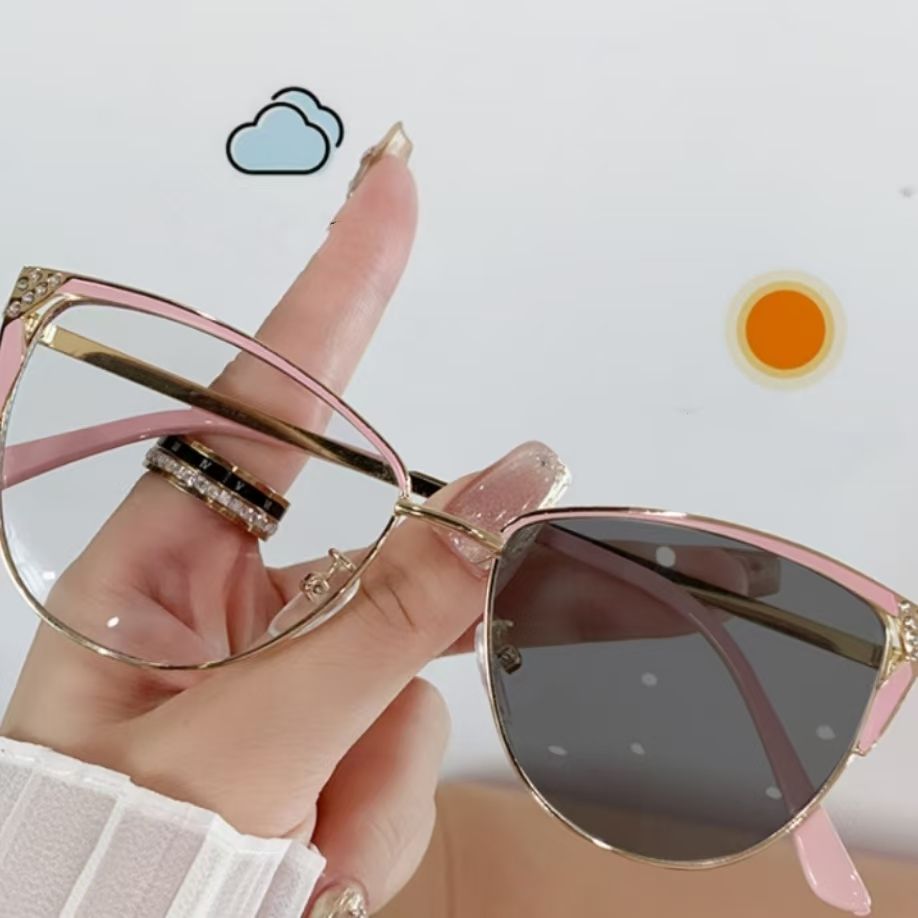 Fashion Cat Eye Frames Photochromic Glasses Metal Frames Color Changing Anti Blue Glasses  Eyewear Frames