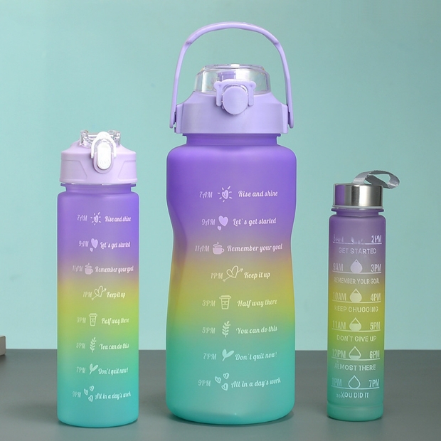 3PCS Gradient Water Bottles Cup Set Large Capacity Sports Water Bottle Outdoor Travel Gym Fitness Jugs Student Portable Cup WIth Straw