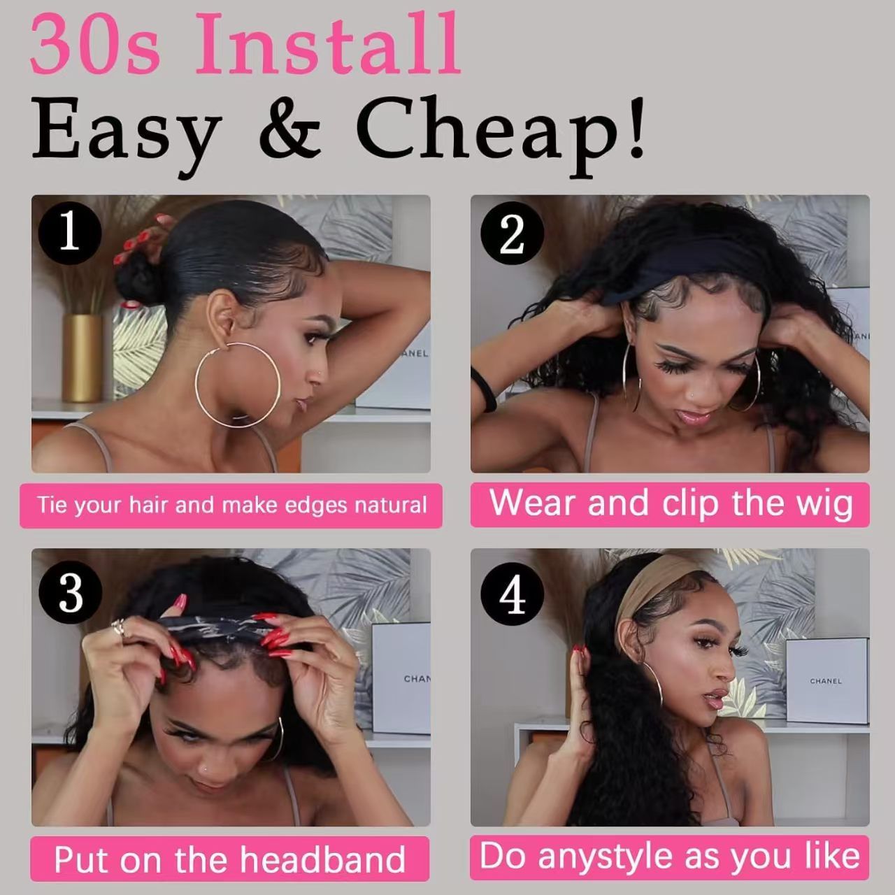New Headband Wig Body Wave Wig 24Inch Hair Wigs Women Brazilian Ready To Wear Wig Curly Hair Wig