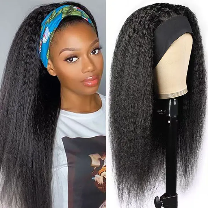 New Kinky Straight Headband Wigs 24Inch Brazilian Yaki Straight Wig Ready To Wear Headband Hair Wig for Women