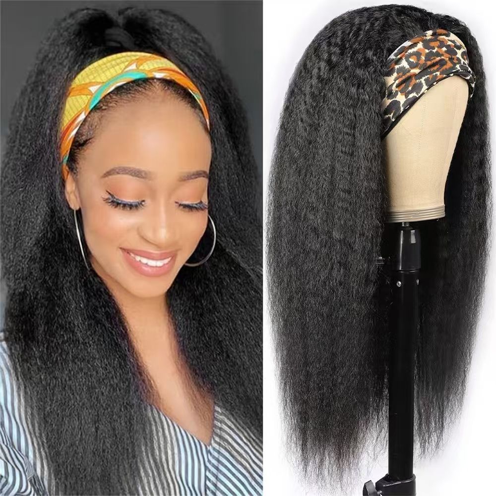 New Kinky Straight Headband Wigs 24Inch Brazilian Yaki Straight Wig Ready To Wear Headband Hair Wig for Women