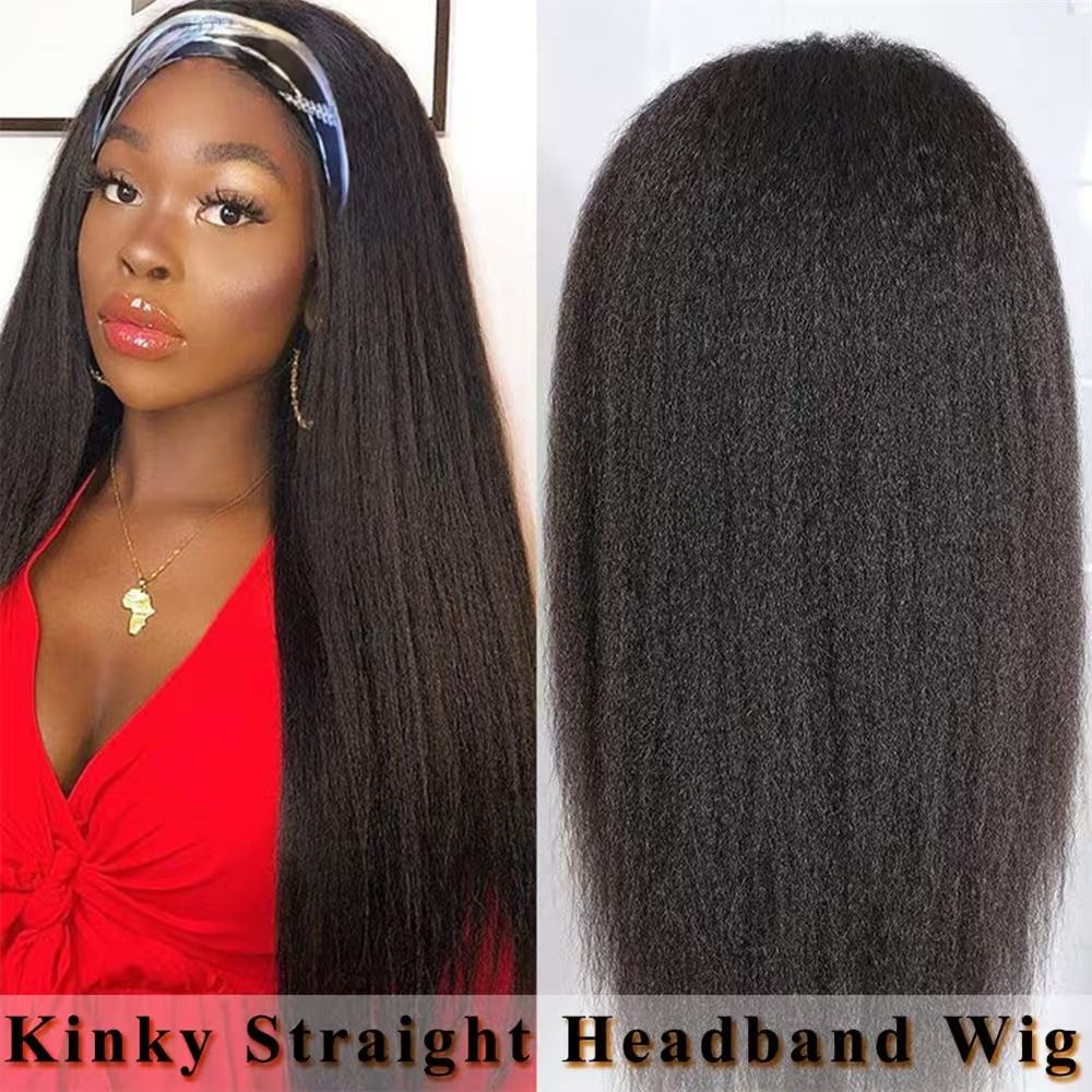 New Kinky Straight Headband Wigs 24Inch Brazilian Yaki Straight Wig Ready To Wear Headband Hair Wig for Women