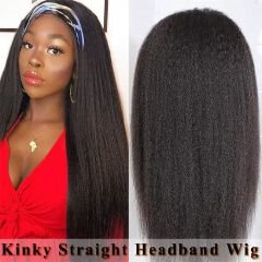 New Kinky Straight Headband Wigs 24Inch Brazilian Yaki Straight Wig Ready To Wear Headband Hair Wig for Women