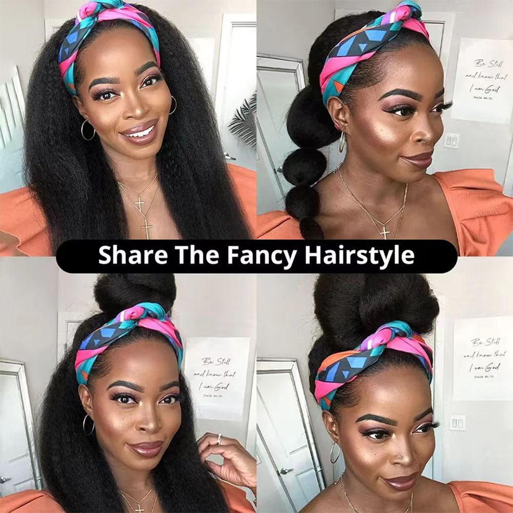 New Kinky Straight Headband Wigs 24Inch Brazilian Yaki Straight Wig Ready To Wear Headband Hair Wig for Women
