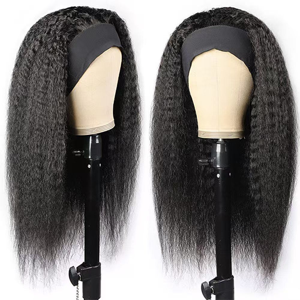 New Kinky Straight Headband Wigs 24Inch Brazilian Yaki Straight Wig Ready To Wear Headband Hair Wig for Women