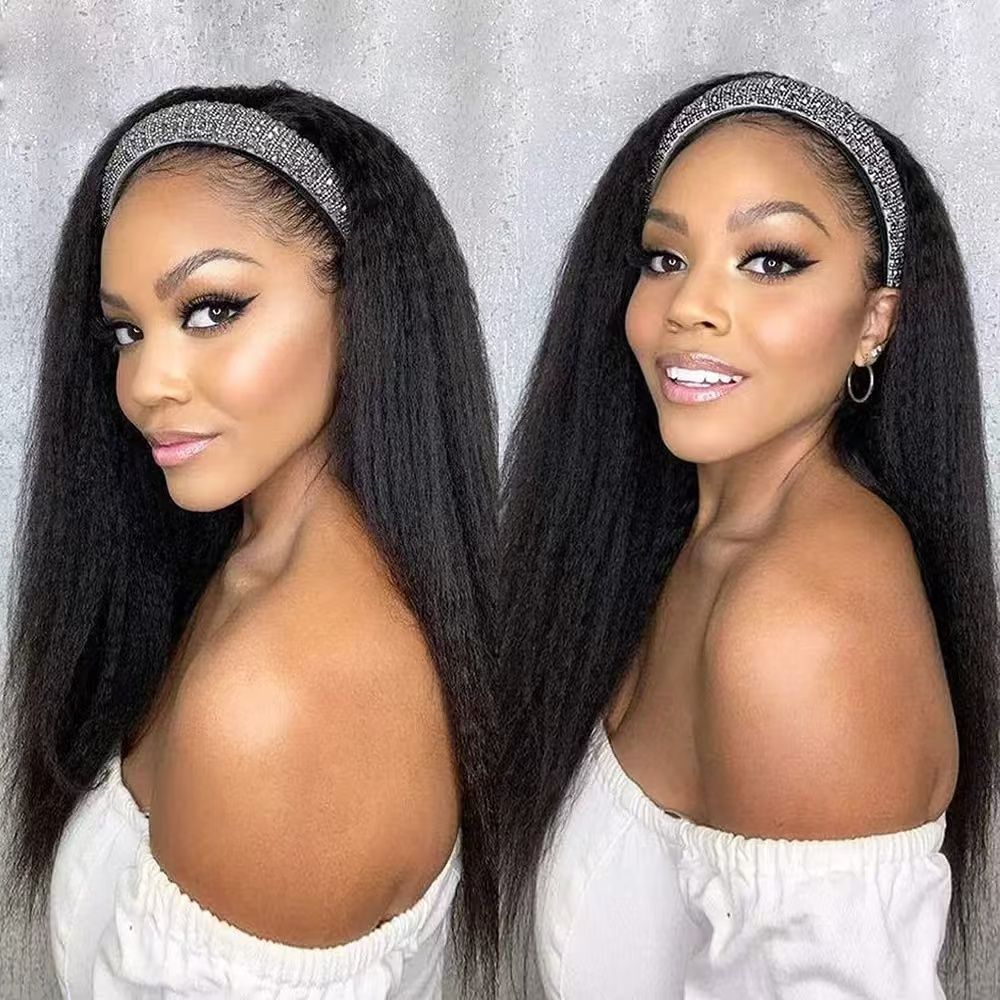 New Kinky Straight Headband Wigs 24Inch Brazilian Yaki Straight Wig Ready To Wear Headband Hair Wig for Women